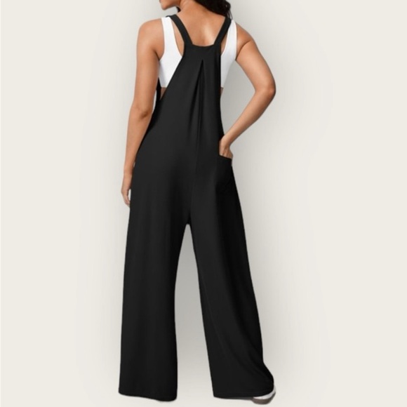 Halara Waffle Jumpsuit Adj Button Straps Multiple Pockets Black - Picture 2 of 13